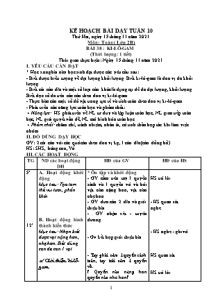 Kế hoạch bài dạy Chương trình Lớp 2 - Tuần 10 năm học 2021-2022 (Trần Thị Bích Liên)