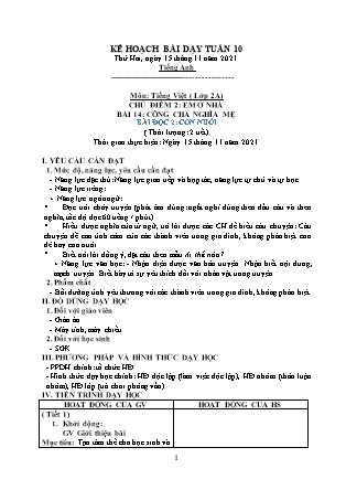 Kế hoạch bài dạy Chương trình Lớp 2 - Tuần 10 năm học 2021-2022 (Võ Thị Hải Quế)