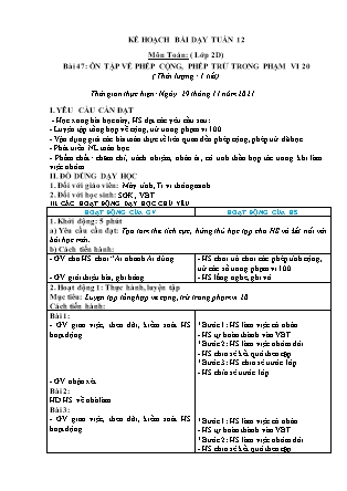 Kế hoạch bài dạy Chương trình Lớp 2 - Tuần 12 năm học 2021-2022 (Phan Thị Ánh Nguyệt)