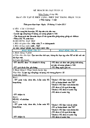 Kế hoạch bài dạy Chương trình Lớp 2 - Tuần 12 năm học 2021-2022 (Trần Thị Bích Liên)
