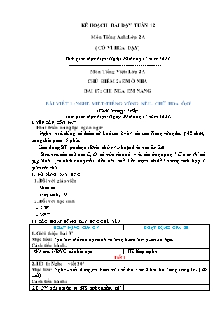 Kế hoạch bài dạy Chương trình Lớp 2 - Tuần 12 năm học 2021-2022 (Võ Thị Hải Quế)