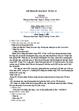 Kế hoạch bài dạy Chương trình Lớp 2 - Tuần 13 năm học 2021-2022 (Từ Thị Lý)