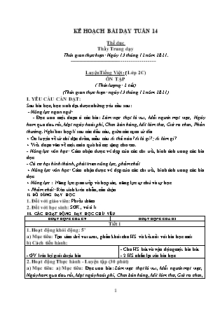 Kế hoạch bài dạy Chương trình Lớp 2 - Tuần 14 năm học 2021-2022 (Từ Thị Lý)