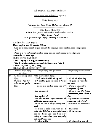 Kế hoạch bài dạy Chương trình Lớp 2 - Tuần 15 năm học 2021-2022 (Từ Thị Lý)