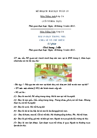 Kế hoạch bài dạy Chương trình Lớp 2 - Tuần 15 năm học 2021-2022 (Võ Thị Hải Quế)