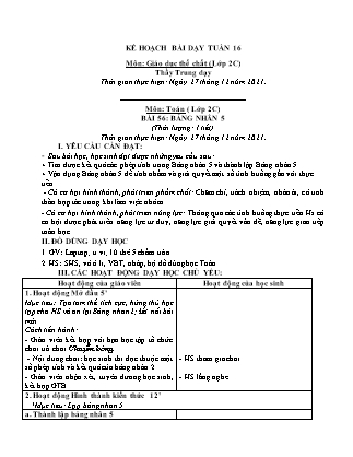 Kế hoạch bài dạy Chương trình Lớp 2 - Tuần 16 năm học 2021-2022 (Từ Thị Lý)