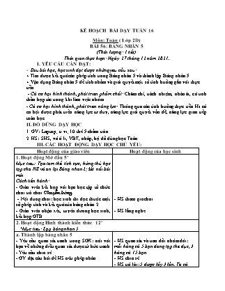 Kế hoạch bài dạy Chương trình Lớp 2 - Tuần 16 năm học 2021-2022 (Phan Thị Ánh Nguyệt)