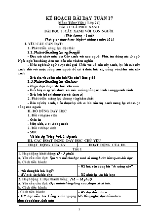 Kế hoạch bài dạy Chương trình Lớp 2 - Tuần 17 năm học 2021-2022 (GV Từ Thị Lý)