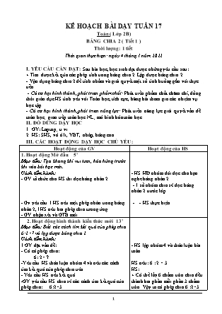 Kế hoạch bài dạy Chương trình Lớp 2 - Tuần 17 năm học 2021-2022 (Trần Thị Bích Liên)