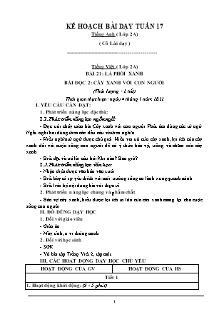 Kế hoạch bài dạy Chương trình Lớp 2 - Tuần 17 năm học 2021-2022 (Võ Thị Hải Quế)