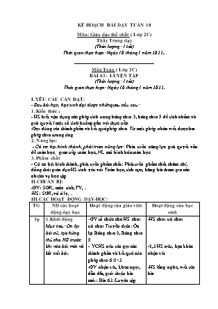 Kế hoạch bài dạy Chương trình Lớp 2 - Tuần 18 năm học 2021-2022 (Từ Thị Lý)