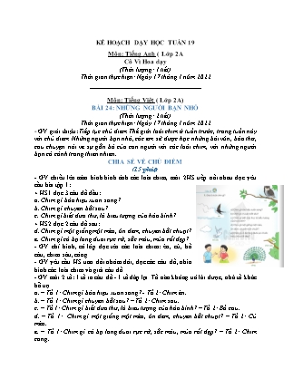 Kế hoạch bài dạy Chương trình Lớp 2 - Tuần 19 năm học 2021-2022 (Võ Thị Hải Quế)