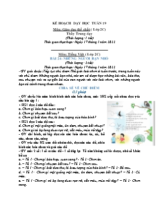 Kế hoạch bài dạy Chương trình Lớp 2 - Tuần 19 năm học 2021-2022 (Từ Thị Lý)