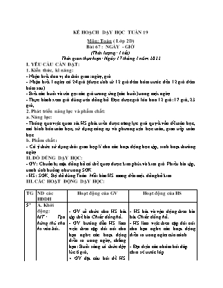Kế hoạch bài dạy Chương trình Lớp 2 - Tuần 19 năm học 2021-2022 (Phan Thị Ánh Nguyệt)