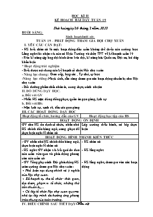 Kế hoạch bài dạy Chương trình Lớp 2 - Tuần 19 năm học 2022-2023 (GV Bùi Thị Bích Hiền)
