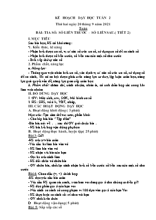 Kế hoạch bài dạy Chương trình Lớp 2 - Tuần 2 năm học 2021-2022 (Trần Thị Bích Liên)