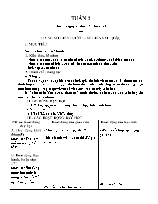 Kế hoạch bài dạy Chương trình Lớp 2 - Tuần 2 năm học 2021-2022 (Phan Thị Ánh Nguyệt)