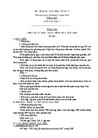Kế hoạch bài dạy Chương trình Lớp 2 - Tuần 2 năm học 2021-2022 (Võ Thị Hải Quế)