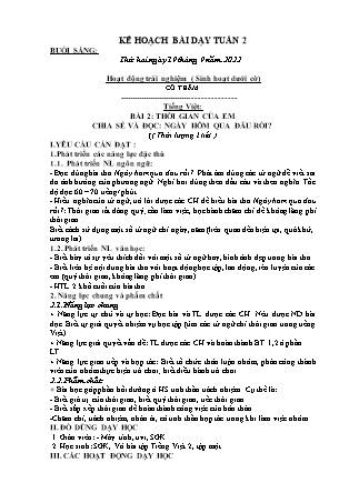 Kế hoạch bài dạy Chương trình Lớp 2 - Tuần 2 năm học 2022-2023 (GV Bùi Thị Bích Hiền)