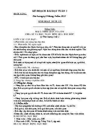 Kế hoạch bài dạy Chương trình Lớp 2 - Tuần 2 năm học 2022-2023 (Bùi Thị Bích Hiền)