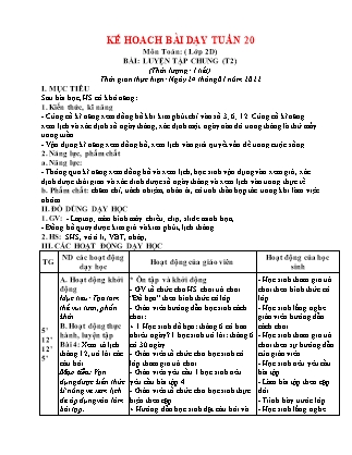 Kế hoạch bài dạy Chương trình Lớp 2 - Tuần 20 năm học 2021-2022 (Phan Thị Ánh Nguyệt)