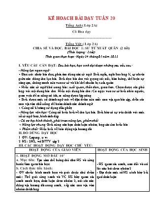Kế hoạch bài dạy Chương trình Lớp 2 - Tuần 20 năm học 2021-2022 (Võ Thị Hải Quế)