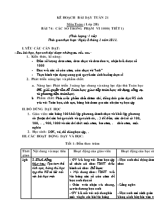 Kế hoạch bài dạy Chương trình Lớp 2 - Tuần 21 năm học 2021-2022 (Trần Thị Bích Liên)