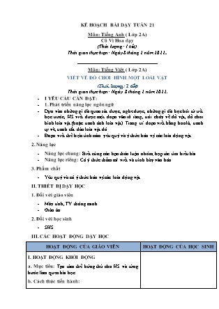 Kế hoạch bài dạy Chương trình Lớp 2 - Tuần 21 năm học 2021-2022 (Võ Thị Hải Quế)