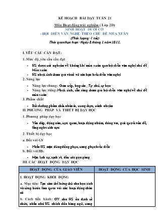 Kế hoạch bài dạy Chương trình Lớp 2 - Tuần 21 năm học 2021-2022 (Phan Thị Ánh Nguyệt)