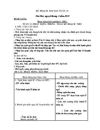 Kế hoạch bài dạy Chương trình Lớp 2 - Tuần 21 năm học 2022-2023 (Bùi Thị Bích Hiền)