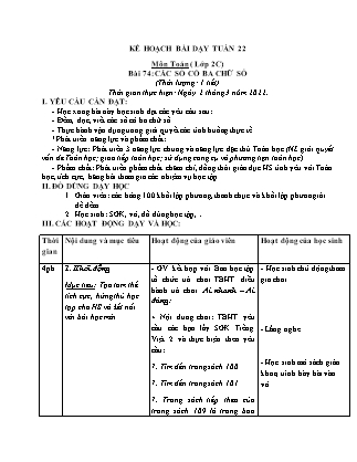Kế hoạch bài dạy Chương trình Lớp 2 - Tuần 22 năm học 2021-2022 (Từ Thị Lý)
