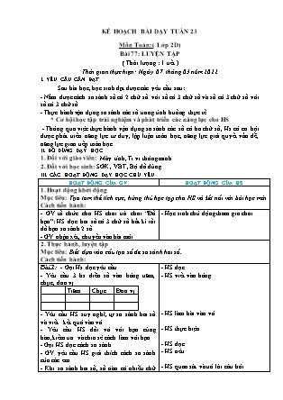 Kế hoạch bài dạy Chương trình Lớp 2 - Tuần 23 năm học 2021-2022 (Phan Thị Ánh Nguyệt)