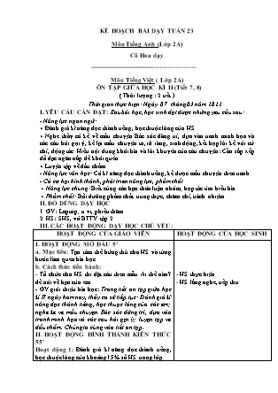 Kế hoạch bài dạy Chương trình Lớp 2 - Tuần 23 năm học 2021-2022 (Võ Thị Hải Quế)