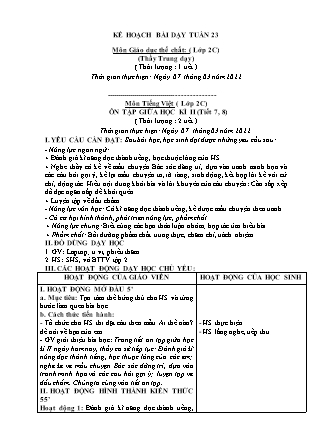 Kế hoạch bài dạy Chương trình Lớp 2 - Tuần 23 năm học 2021-2022 (Từ Thị Lý)