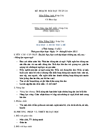 Kế hoạch bài dạy Chương trình Lớp 2 - Tuần 24 năm học 2021-2022 (Võ Thị Hải Quế)