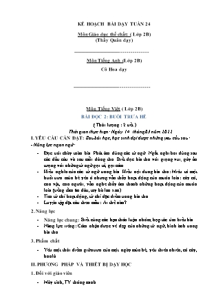 Kế hoạch bài dạy Chương trình Lớp 2 - Tuần 24 năm học 2021-2022 (Trần Thị Bích Liên)