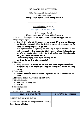 Kế hoạch bài dạy Chương trình Lớp 2 - Tuần 24 năm học 2021-2022 (Từ Thị Lý)