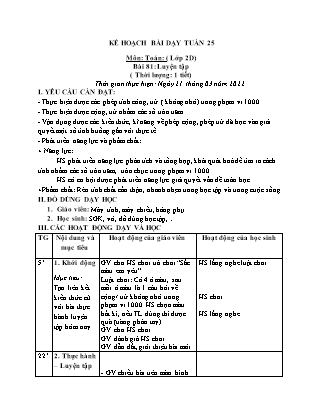 Kế hoạch bài dạy Chương trình Lớp 2 - Tuần 25 năm học 2021-2022 (Phan Thị Ánh Nguyệt)