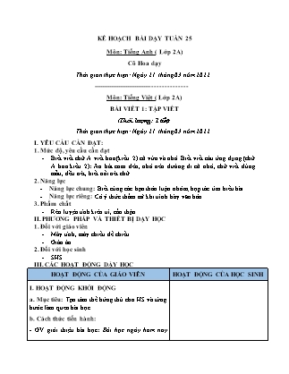 Kế hoạch bài dạy Chương trình Lớp 2 - Tuần 25 năm học 2021-2022 (Võ Thị Hải Quế)