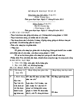 Kế hoạch bài dạy Chương trình Lớp 2 - Tuần 25 năm học 2021-2022 (Từ Thị Lý)
