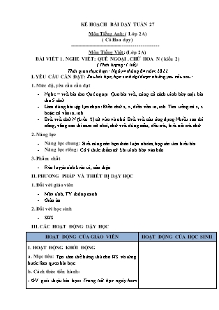 Kế hoạch bài dạy Chương trình Lớp 2 - Tuần 27 năm học 2021-2022 (Võ Thị Hải Quế)