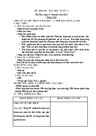 Kế hoạch bài dạy Chương trình Lớp 2 - Tuần 3 năm học 2021-2022 (Phan Thị Ánh Nguyệt)