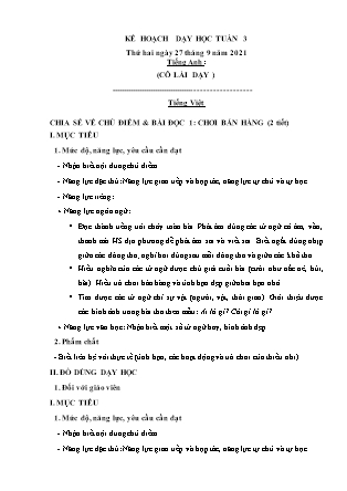 Kế hoạch bài dạy Chương trình Lớp 2 - Tuần 3 năm học 2021-2022 (GV Võ Thị Hải Quế)