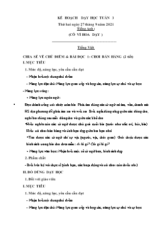 Kế hoạch bài dạy Chương trình Lớp 2 - Tuần 3 năm học 2021-2022 (Võ Thị Hải Quế)