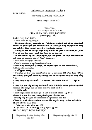 Kế hoạch bài dạy Chương trình Lớp 2 - Tuần 3 năm học 2022-2023 (Bùi Thị Bích Hiền)