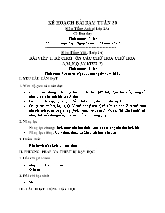 Kế hoạch bài dạy Chương trình Lớp 2 - Tuần 30 năm học 2021-2022 (Võ Thị Hải Quế)