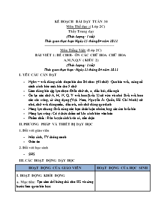 Kế hoạch bài dạy Chương trình Lớp 2 - Tuần 30 năm học 2021-2022 (Từ Thị Lý)