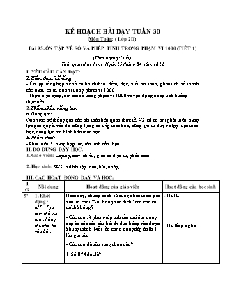 Kế hoạch bài dạy Chương trình Lớp 2 - Tuần 30 năm học 2021-2022 (Phan Thị Ánh Nguyệt)