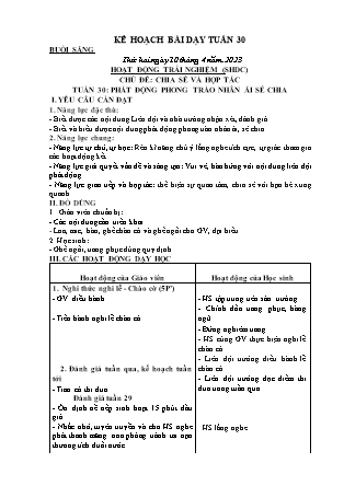 Kế hoạch bài dạy Chương trình Lớp 2 - Tuần 30 năm học 2022-2023 (Bùi Thị Bích Hiền)