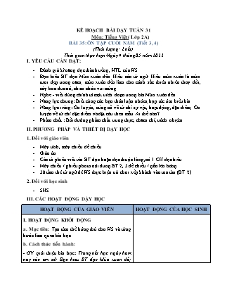 Kế hoạch bài dạy Chương trình Lớp 2 - Tuần 31 năm học 2021-2022 (Võ Thị Hải Quế)